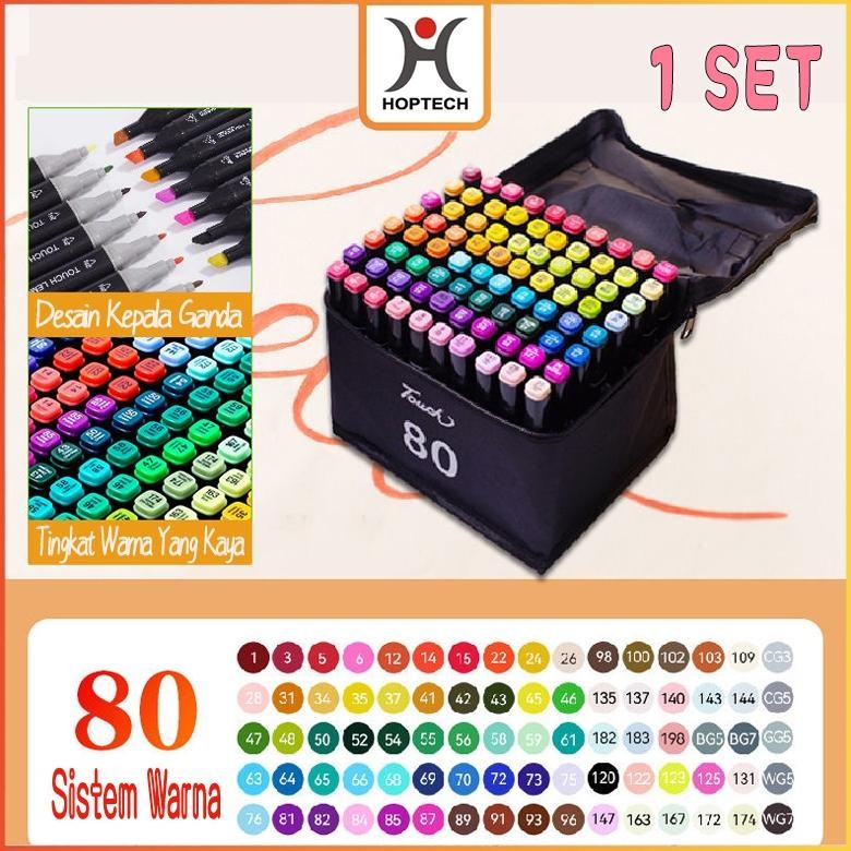 

HOPTECH - SPIDOL WARNA-WARNI SKETCH MARKER 2 TIP TOUCH 48/60/80 WARNA 1 SET UNTUK GAMBAR & SKETCH