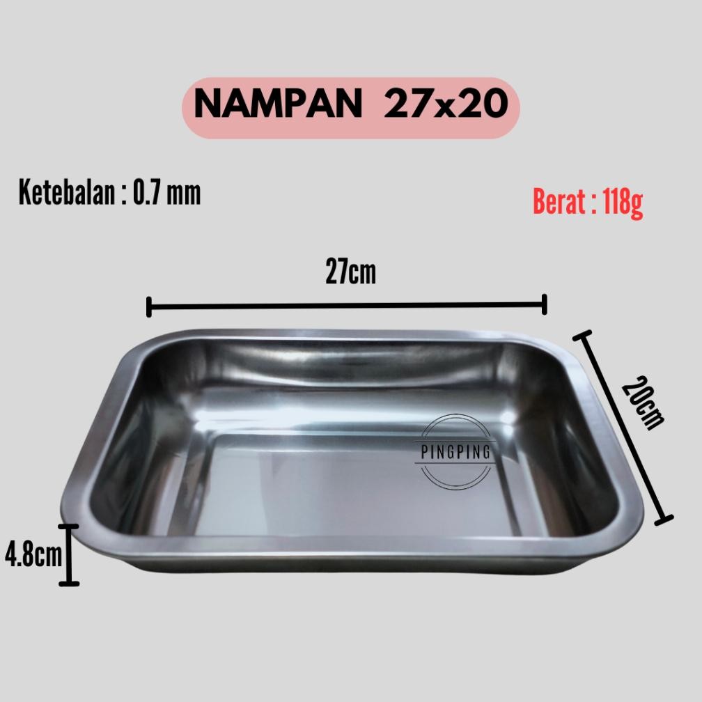 Nampan kotak stainless ukuran 27x20x4.8 32x22x4.8 36x27x4.8 40x30x4.8 60x40x4.8
