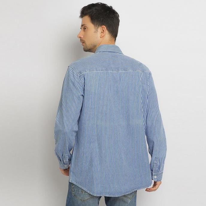 Sale Lois Jeans Kll360D Kemeja Bergaris Denim Pria