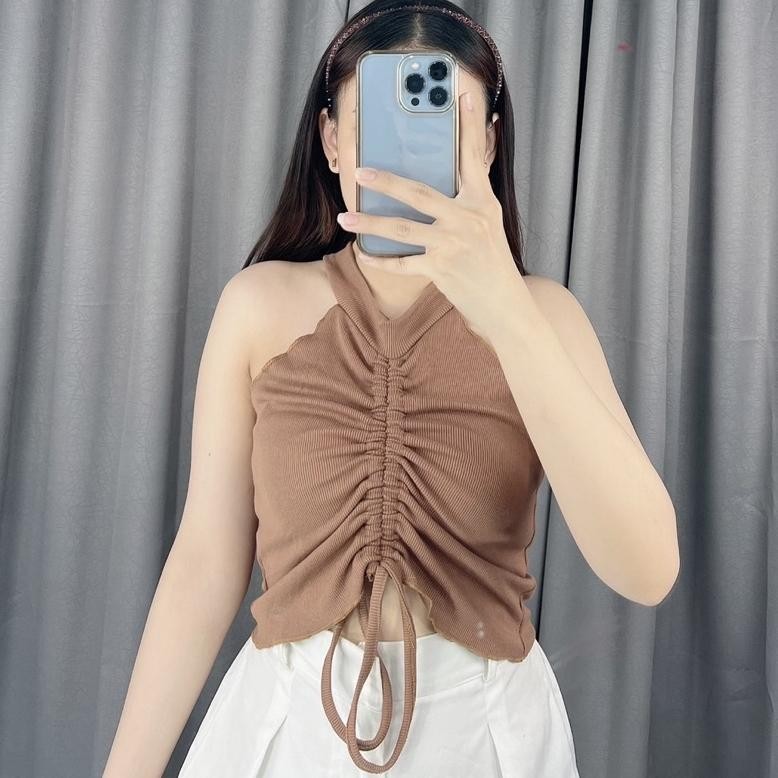 Promo Spesial Tanktop Crop Serut Tengah 222 | Tanktop Korea Import