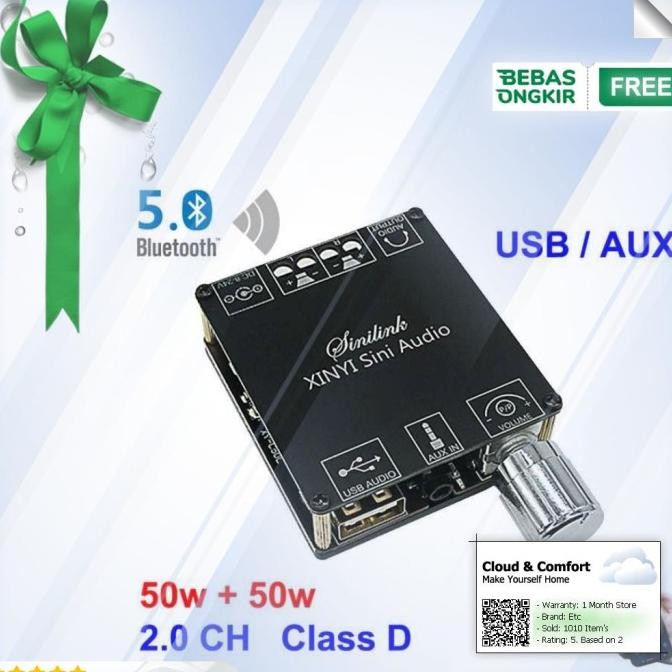 Sinilink XINYI Audio Amplifier Stereo HiFi Bluetooth 5.0 Class D 2x50W