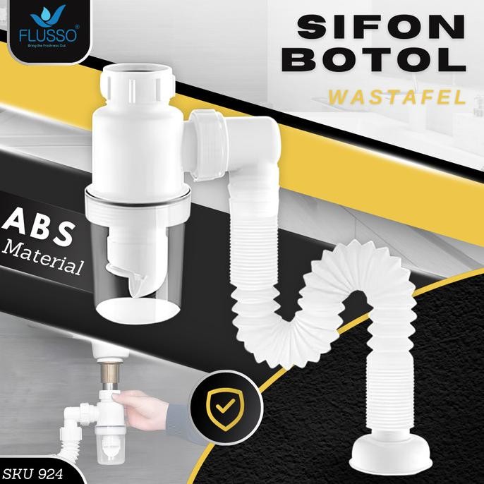 Afur Sifon Wastafel Satu Set Model Flip Selang Pvc Fleksibel Overflow Mode Flusso | Sifon Buang 926 