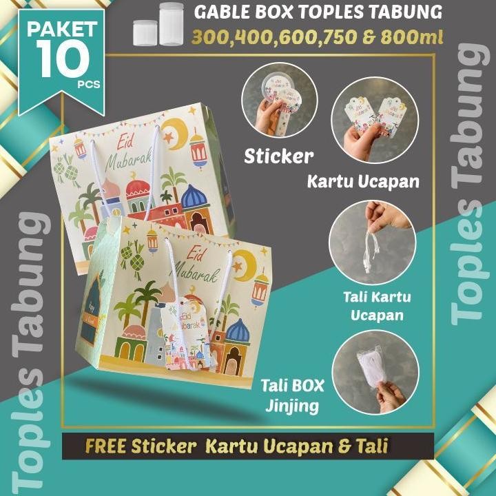 

10 Pcs Gable Box Lebaran toples tabung - White Pink Muat 2 toples jar 500-800ml/ uk 19x17x10 cm /hampers kue lebaran