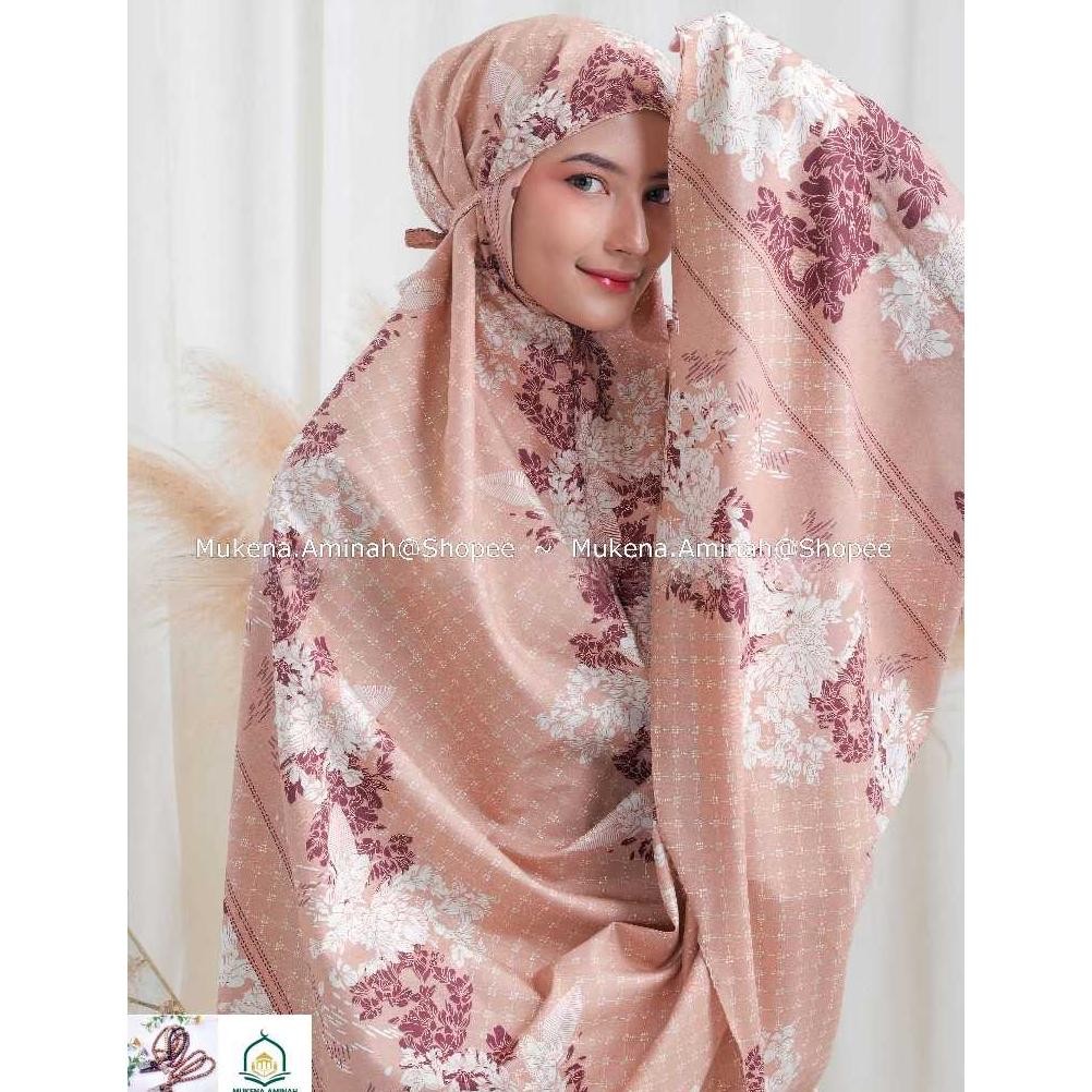 Rwe-45 Mukena.Aminah Mukena Dewasa Azura Hasya 2In1 Resleting Travel Katun Motif