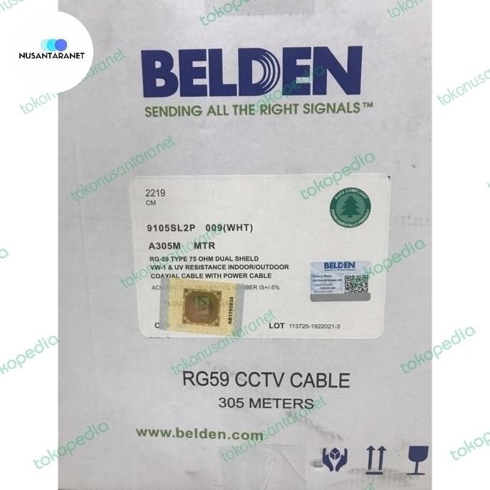 Sale Belden Kabel Coaxial Rg59+P Putih 305Meter / Cable Cctv Rg59 Power
