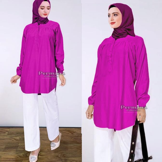 Promo Baju Atasan Blus Wanita Blouse Magenta Kemeja Jumbo Muslim