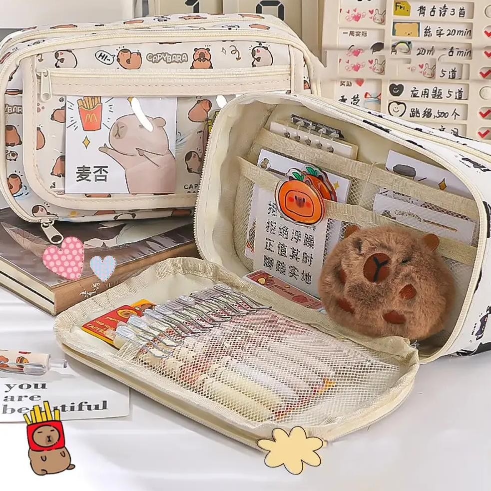 

PRE-ORDER Large Capacity Makeup Bag Fashion Capybara Oxford Pencil Bag Cloth Cosmetic Storage Bag Retro Student Stationery School Supplies