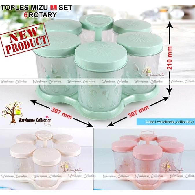 Toples Berputar Set 6 & Set 5 Toples Garasu & Mizu 1 Liter //  Rotary Nampan Putar Plastik Akrilik /