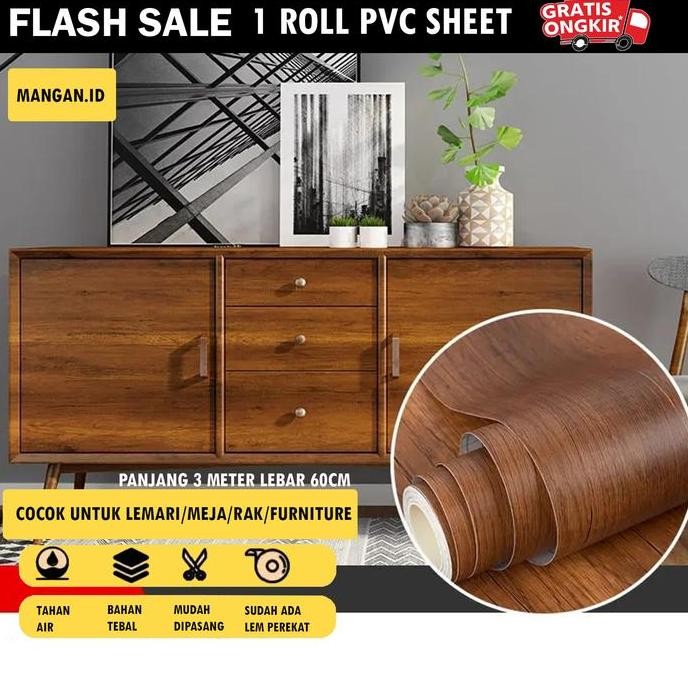 TERBARU STIKER PELAPIS FURNITUR RONA MODEL SERAT KAYU UKURAN 60CM X 3M DENGAN LEM PEREKAT SUDAH ADA 
