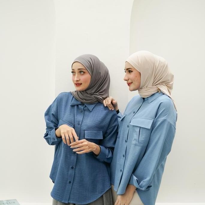 Stok Terbatas Kemeja Casual Denim Linen Oversize Wanita By indra L Bruggman