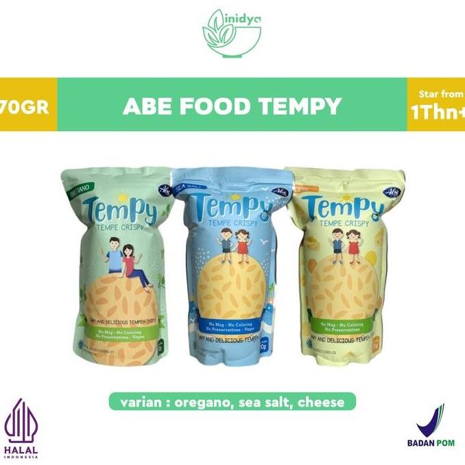 

ABE FOOD Tempy 70gr | Keripik Tempe | Cemilan Mpasi Bayi | Snack Mpasi 1 tahun Rasa Cheese , Seasalt , Oregano Non Msg nUg