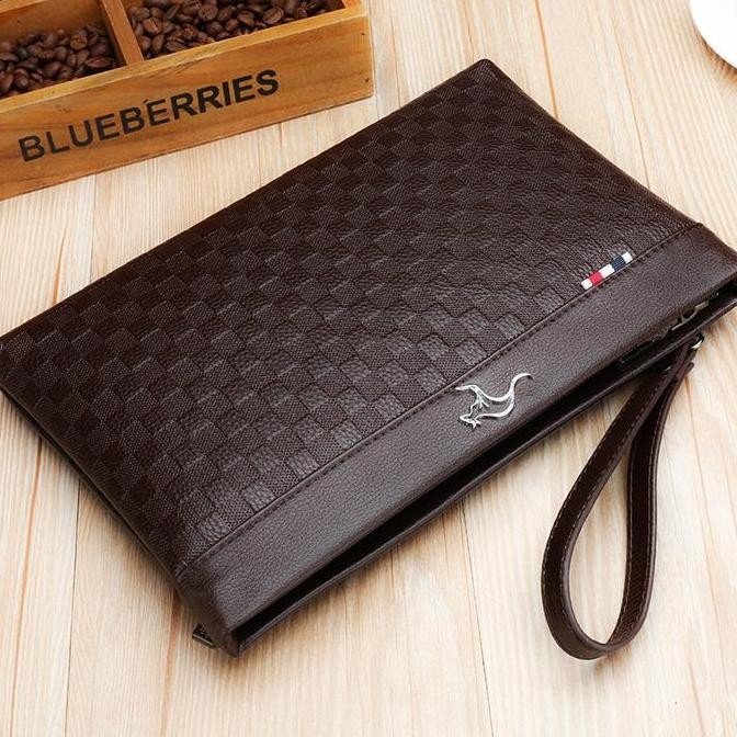 Dearglow- Tas Tangan Clutch Pria Cowok Dompet Tangan Dompet Besar Kulit Tipis Serbaguna Import