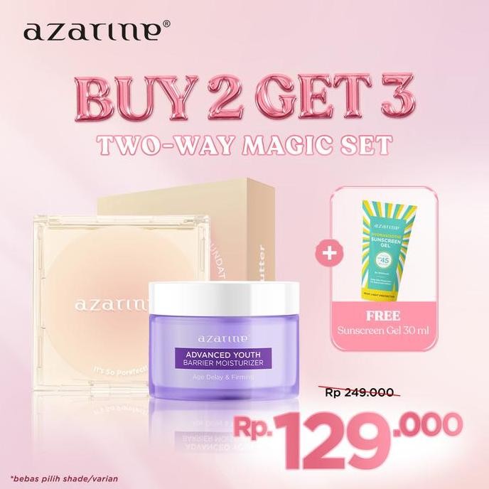 Murah [BELI 2 DAPAT 3] Azarine Two-Way Magic Set (Powder Foundation + Moisturizer FREE SS Gel 30ml) 