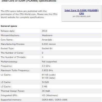 Processor Laptop Intel Core I5 520M, I5 580M, I7 620M New Stok