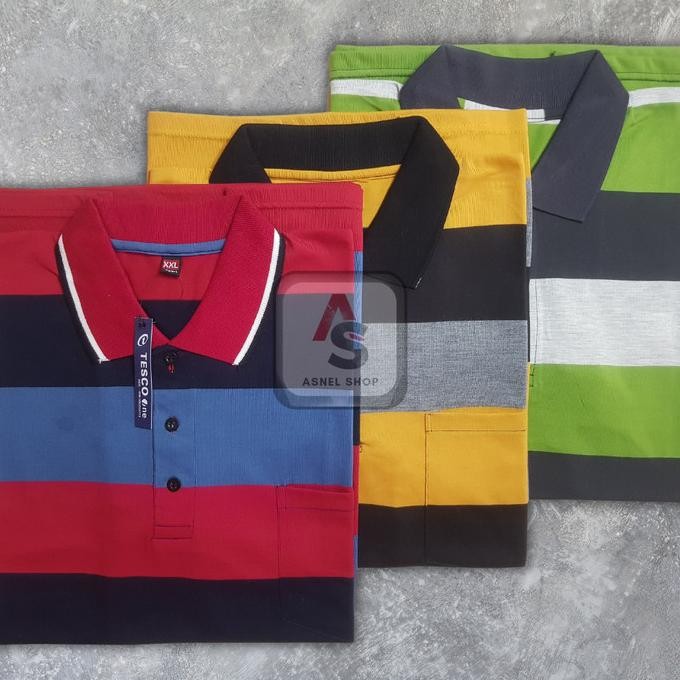 Murah Kaos Kerah Salur Pria Dewasa Saku / Kantong Depan Polo Shirt Garis