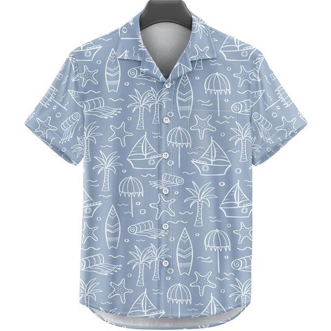 Murah!!! Baju Kemeja Pria Wanita Dowear Motif Corak Pantai Biru 373