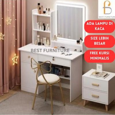 Meja Rias Sliding LED Meja rias Kaca Putih Minimalis
