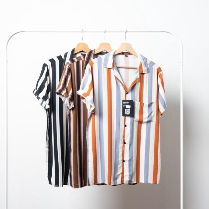Sale Ribsgold Bowling Stripe Shirt Clo Series Kemeja Salur Pria Cuban Hawai