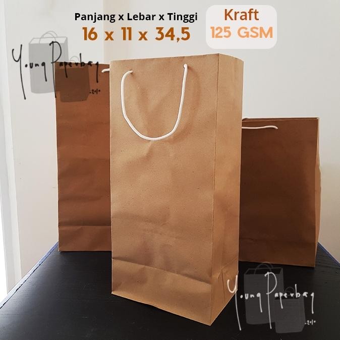

We-12 Paper Bag Tas Kertas Paperbag Kraft Coklat Polos 16 X 11 X 34,5 125Gsm