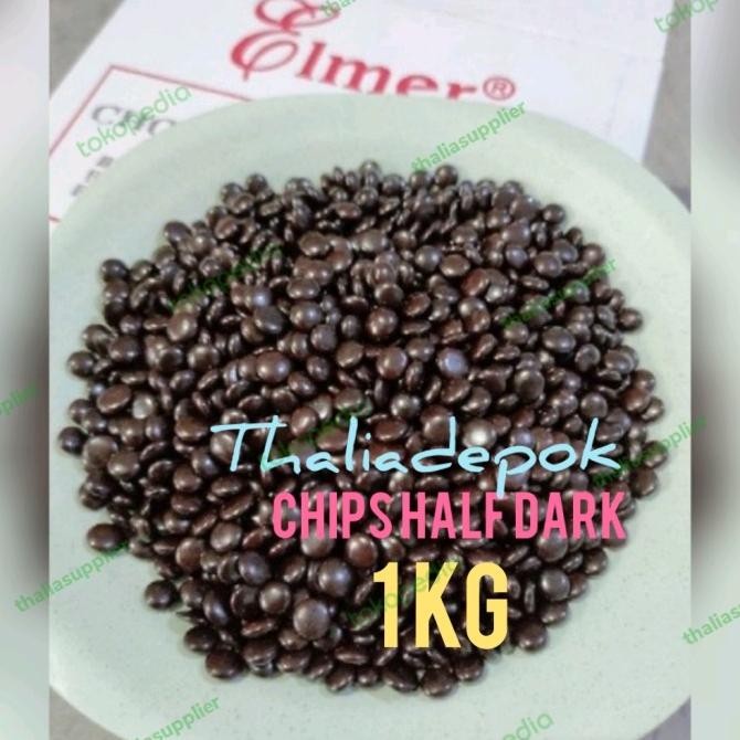 

ELMER CHIPS HALF DARK ECER 1KG, COKLAT CHIPS KILAT TAHAN BAKAR COOKIES liquid