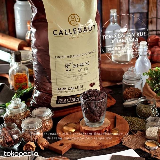 

Callebaut 60% 100gr Dark Chocolate Couverture Coin Baking Cokelat 6040 liquid