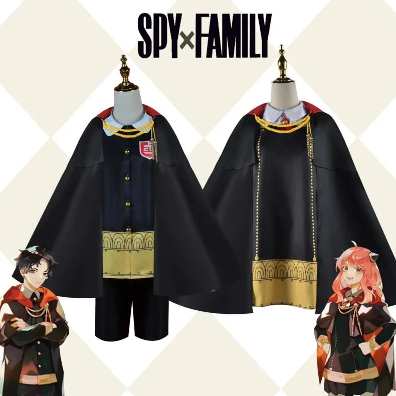 Anime Spy X Family Anya Forger Damian Desmond Cosplay Costumes Wig Black Dress Cloak Imperial Schola