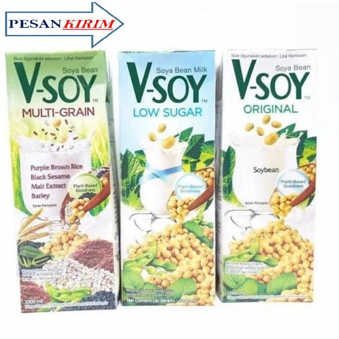 

Vsoy Susu Kedelai Original / Multi Grain I V-Soy Soy Milk 1 Liter Uht Promo