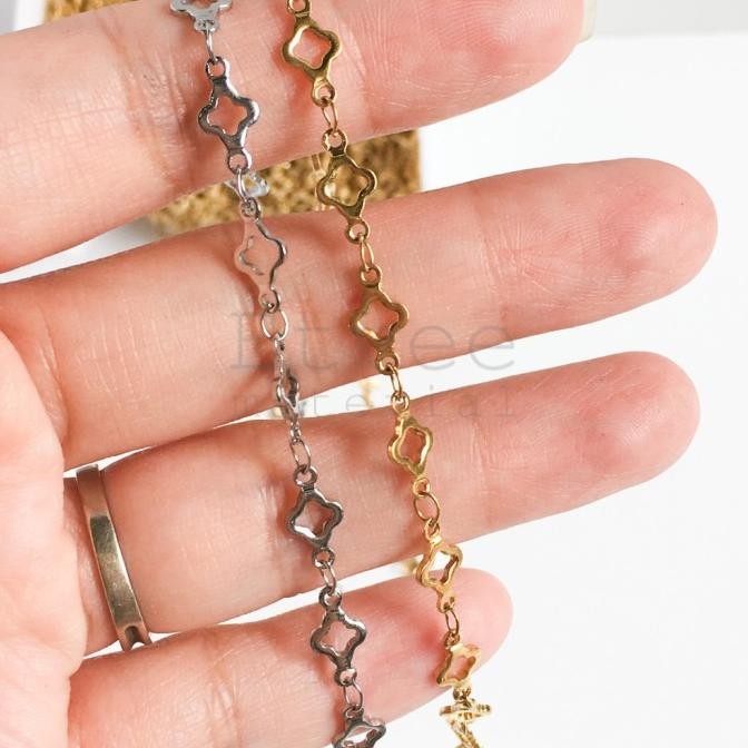 (METERAN) Rantai kalung gelang clover chain stainless steel titanium anti karat AS99