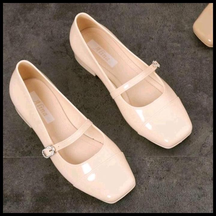 Terlaris Sepatu Flat Shoes Alina L729-A1 Terbaru Dengan Tali Tengah Dan Insole Empuk Karet Jelly Unt