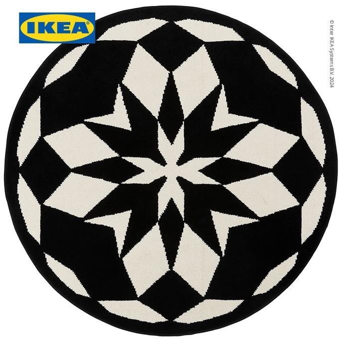Murah Ikea Energisystem Karpet Bulu Tipis Bulat Putih/Hitam 130Cm