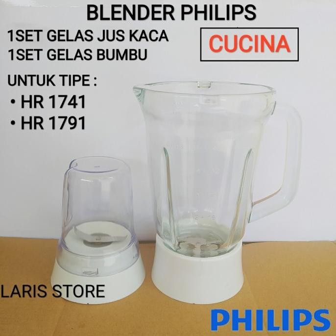 Diskon Gelas Jus Kaca + Gelas Bumbu 1Set Blender Philips Cucina Hr 1741 1791