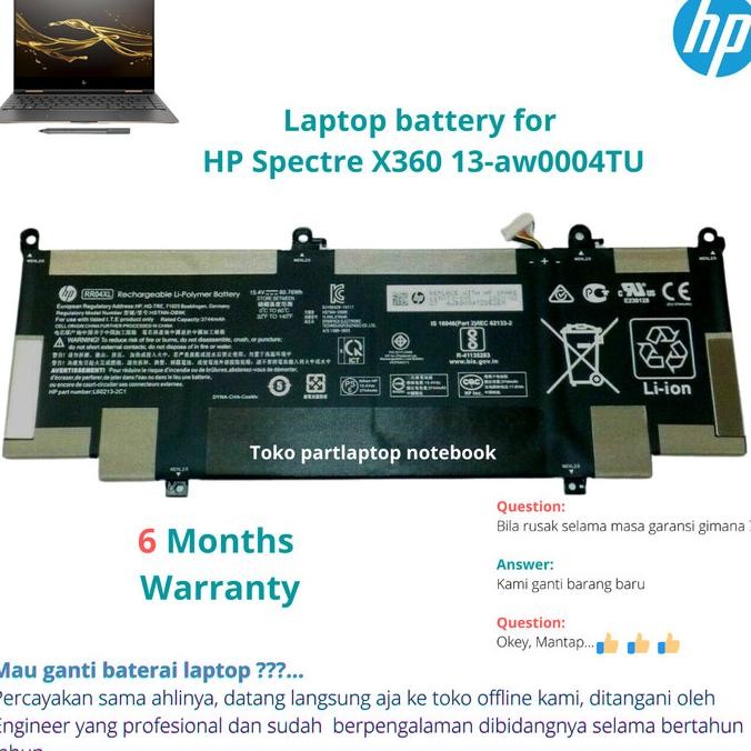Baterai Hp Spectre X360 13-Aw0004Tu High Quality Laptop Battery New Stok