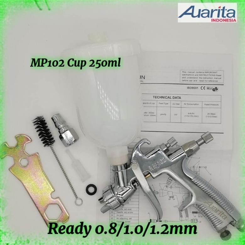 Spray Gun Auarita MP102 Mini LVMP Nozzle 0.8mm 1.0mm dan 1,2mm Automotive Painting SAE
