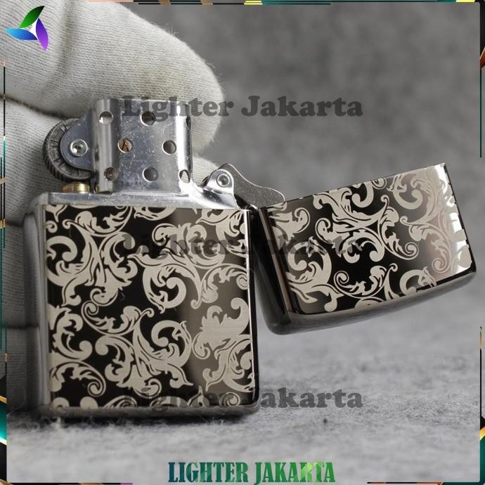 Korek Api Minyak Zippo Black Ice Hitam Light Motif Batik Polos 150