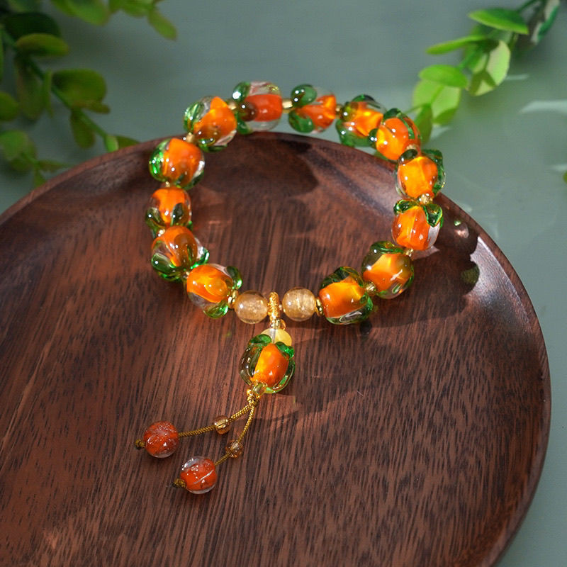 Gelang Poni Kaca Persimmon Ruyi Gaya Cina Baru Guochao