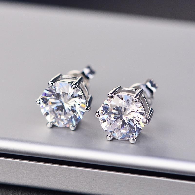 JelitaFash- Anting Moissanite Emas Putih Asli Angel Six Claws Anting Titanium Pejantan Berlian