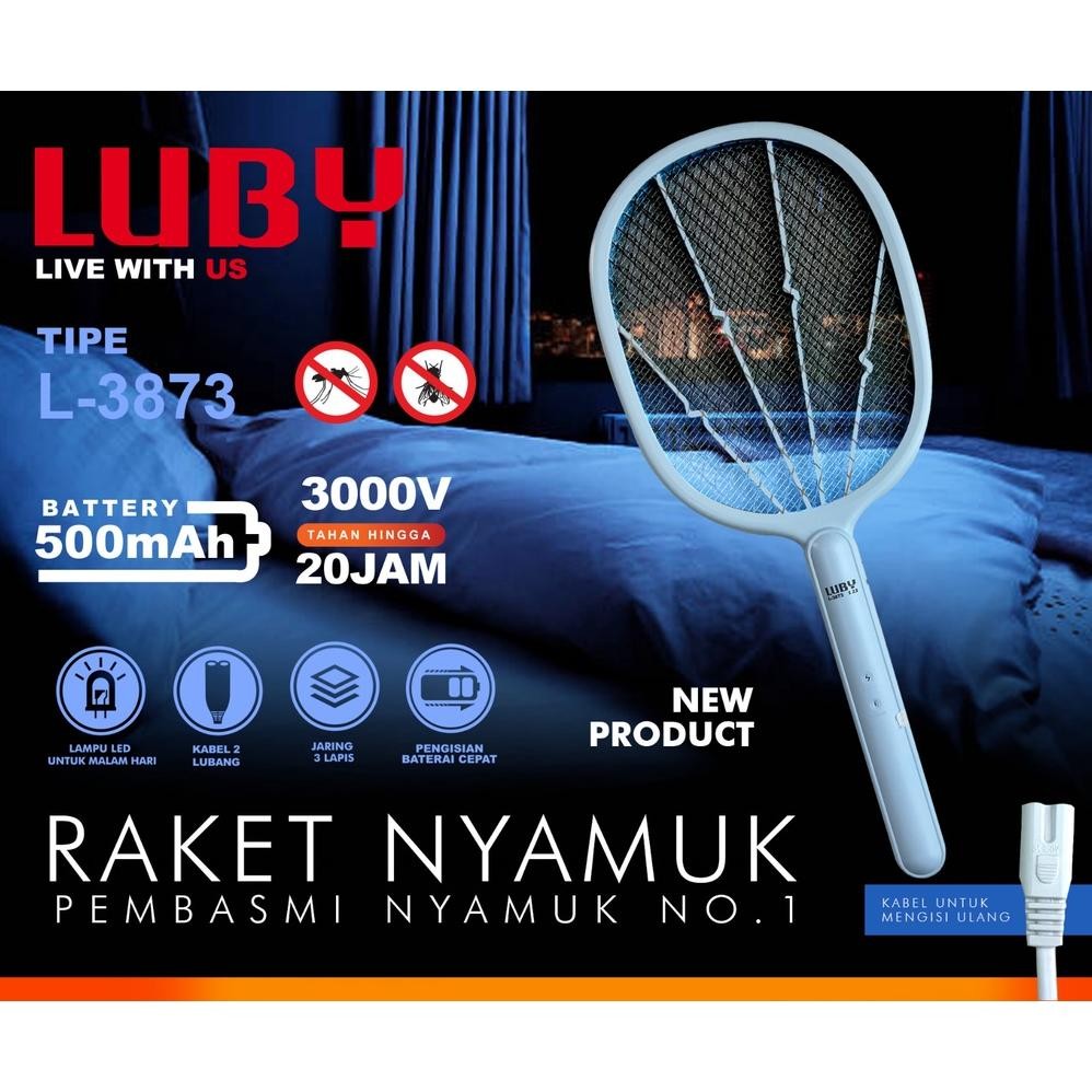 Raket Nyamuk Listrik + Senter LED Luby L-3873 Charge Multi Fungsi
