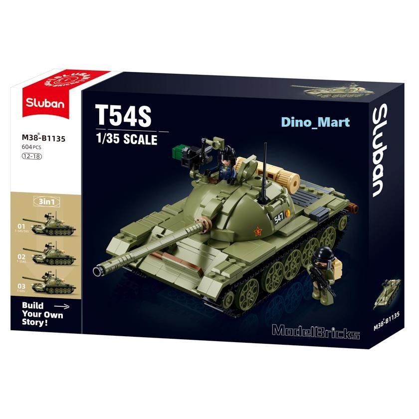 Sluban Model Bricks Tank Tempur T54S Medium Tank 3 in 1 M38-B1135 - Dino_Mart