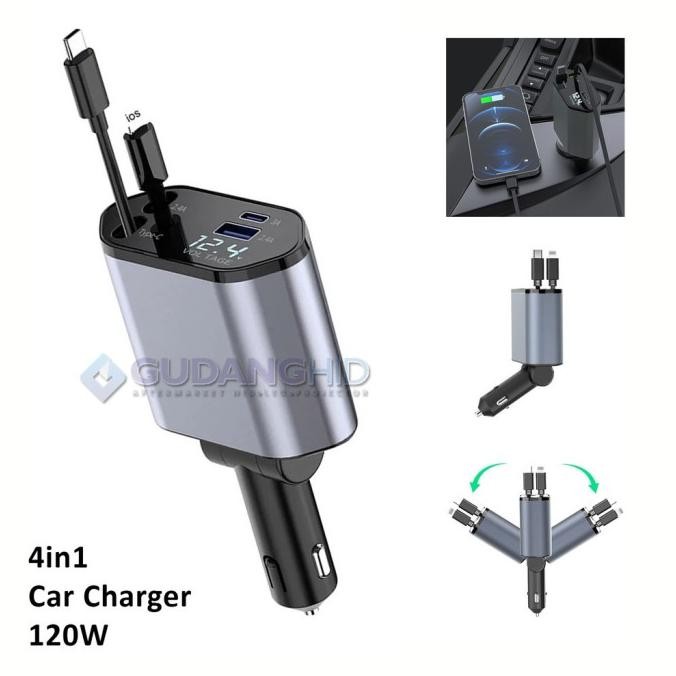 Car Charger Casan HP Mobil 4 in 1 120W Fast Charger Type C USB IOS Android
