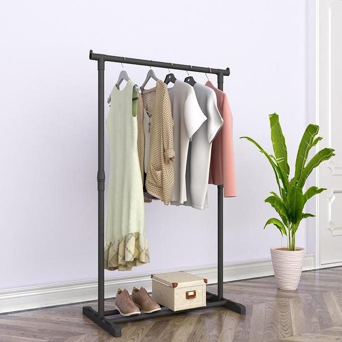 SINGLE STAND HANGER RODA GANTUNGAN BESI GAWANG BERDIRI RAK GANTUNG PAKAIAN RAK SEPATU JEMURAN / ASTE