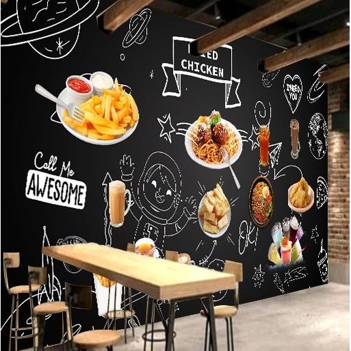 Wallpaper Dinding 3D Custom Motif Menu Cafe Restaurant Coffee Shop - Asli