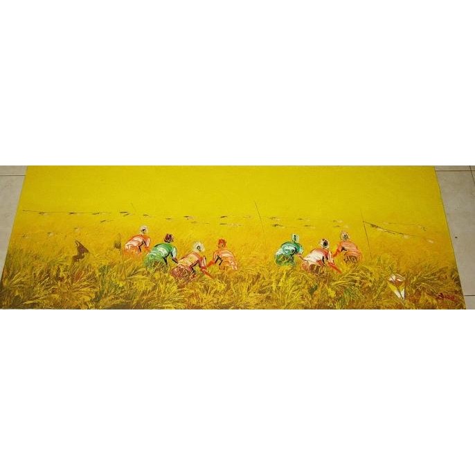 Lukisan Panen Padi Yang Telah Menguning (45x120) Handmade Asli Bali