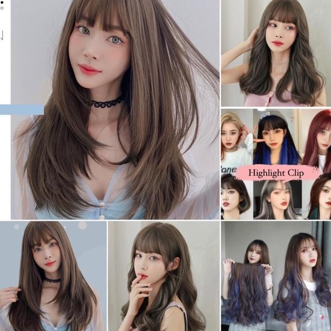 Wig Rambut Palsu Panjang Lurus Curly Ombre Hair Clip Highlight Korea