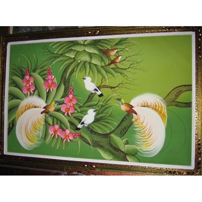 Lukisan Burung Ukuran Besar Dengan Background Hijau