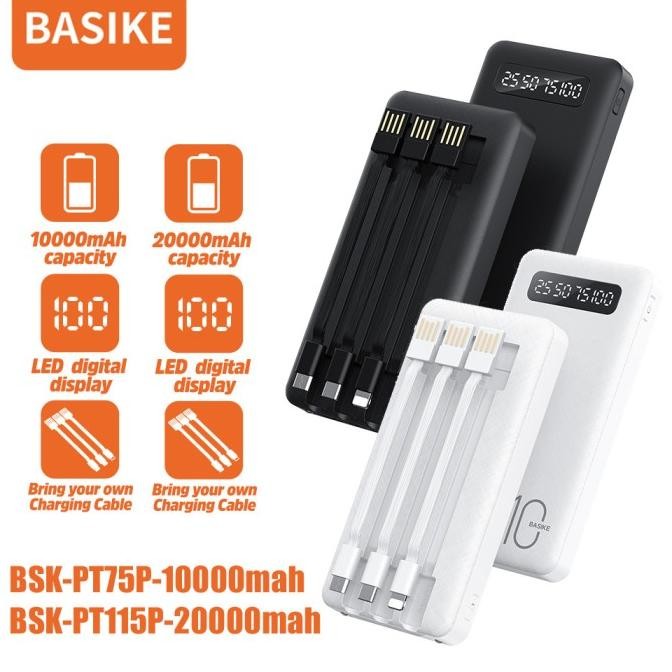 Powerbank 20000mah atau10000mah BASIKE Dengan 3 kabel pengisi daya