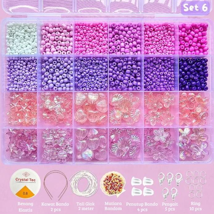 ready  DIY Manik Manik Set Box Lucu Korea Beads Aesthetic (Gratis Benang Elastis + Tali Giok + Manik
