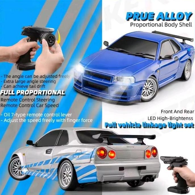 RC DRIFT RWD NISSAN SKYLINE GTR R34 R-34 BODY METAL ALLOY SCALE 1/18 FAST FURIOUS BRIAN Remote Toys 