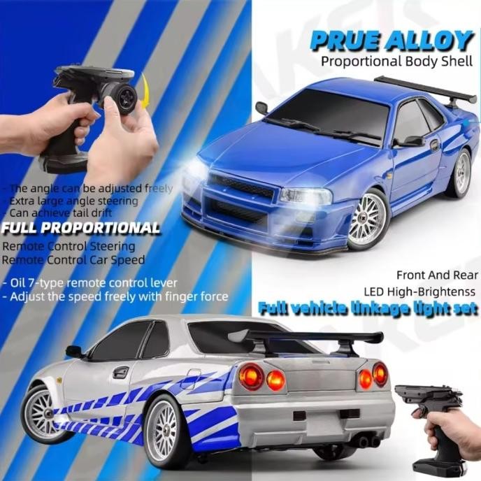 Mobil Rc Drift 1:18 Ld1899 Drift Rwd Nissan Skyline Gtr R34 ,Body Diecast,Full Propo,Gyro, Realistic