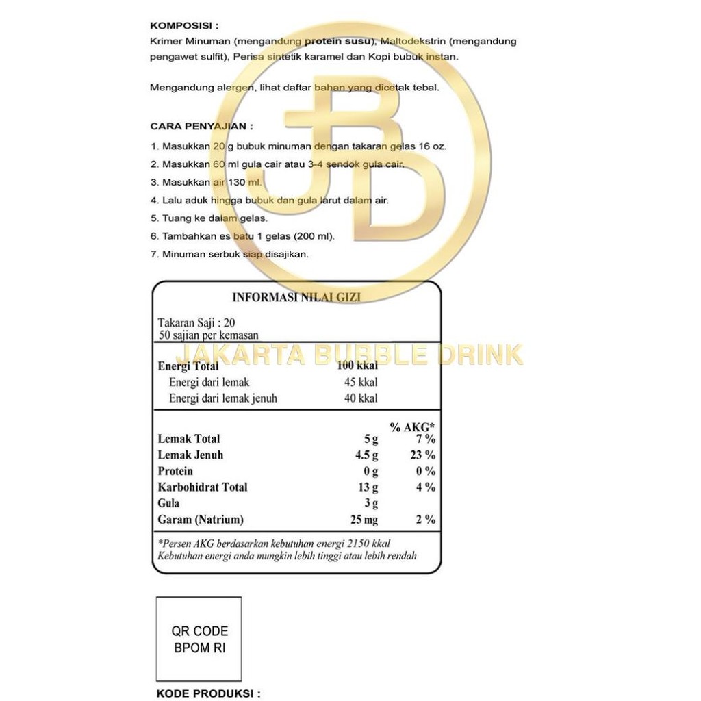 

Spesial Promo/ Bubuk Minuman Premium Caramello 1Kg || Jakarta Bubble Drink [Terlaris/Terbaru/Recommended]