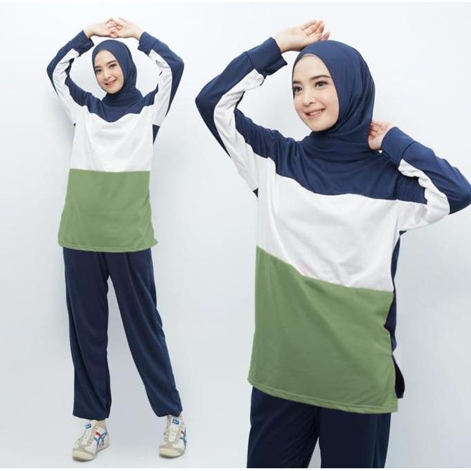 Jual Murah Setelan Baju Olahraga Senam Training Wanita Muslim Hijab Lengan Dan Celana Panjang Ukuran
